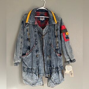 Vintage Current Seen‎ 80s Acid Wash Denim Jacket Plaid Lining Size XL